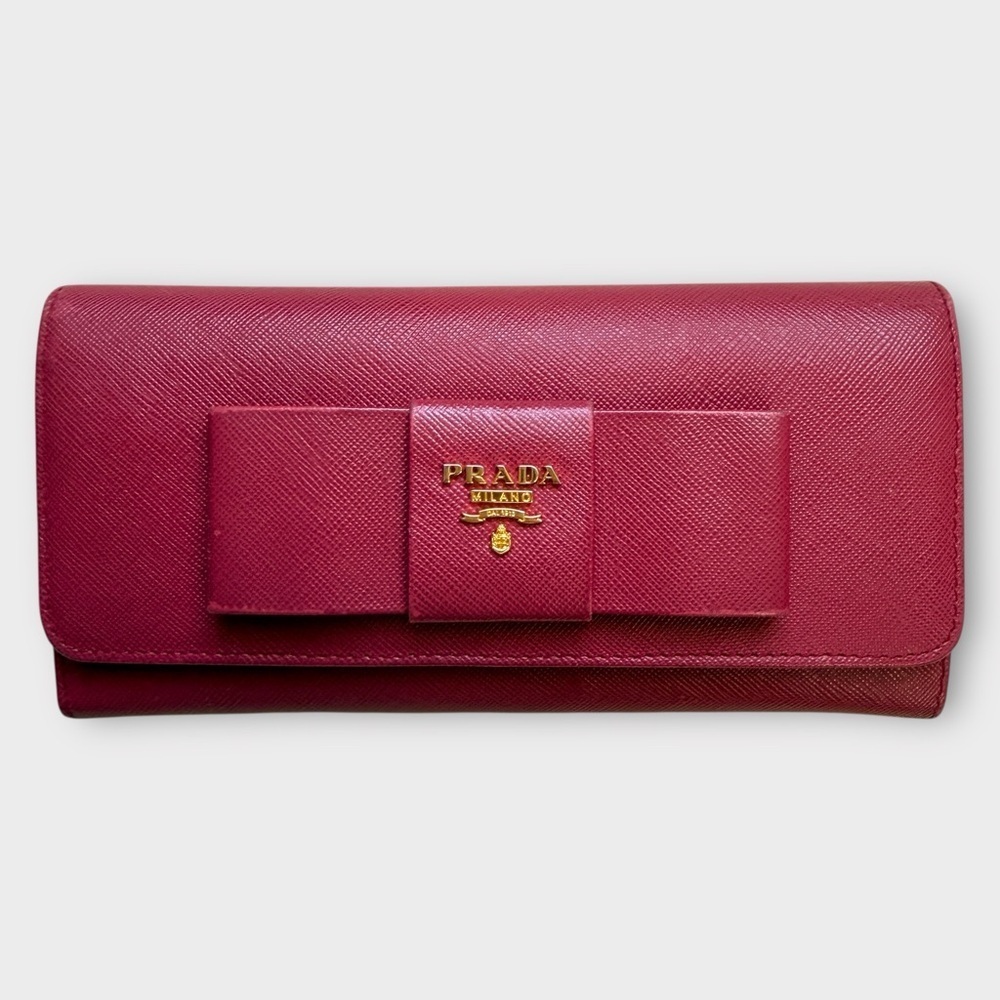 Prada Fuchsia Saffiano Leather Bow Continental Wallet - Picture 5 of 16